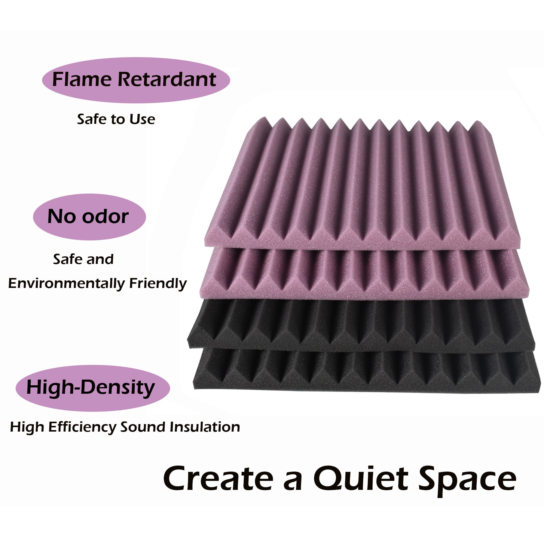 12"×12"×1" Acoustic Foam Panel Studio Wall Soundproofing Tiles purple/Black 48pcs FINDMALLPARTS
