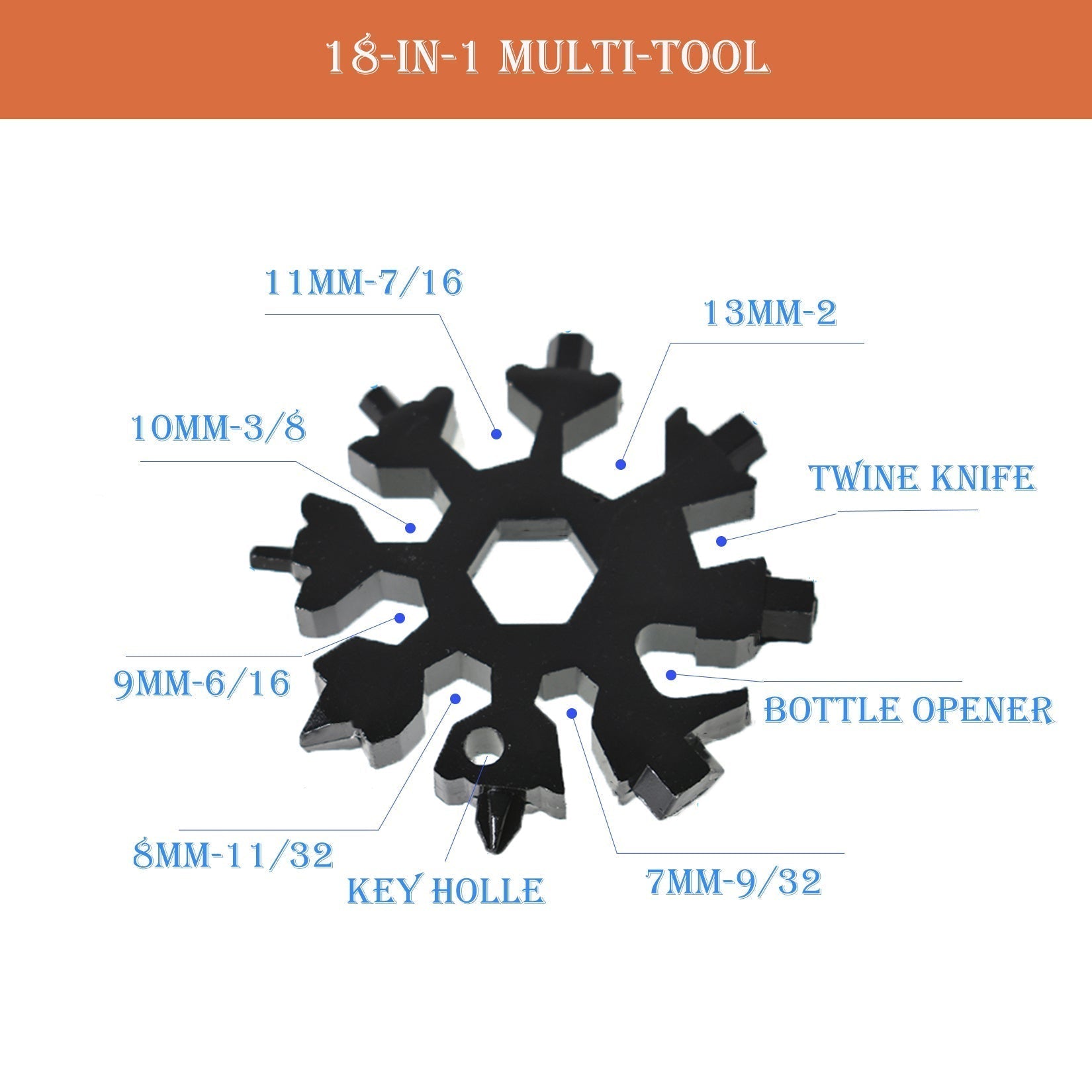 18 In 1 Stainless Tool MultiTool Portable Snowflake Shape Key Chain Screwdriver FINDMALLPARTS