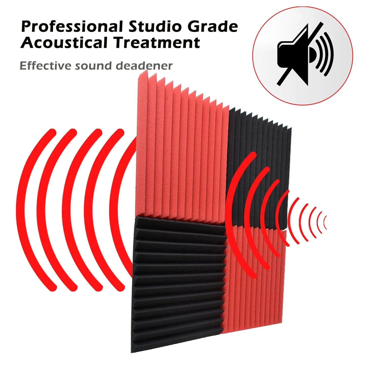 48pcs 12"×12"×1" Red/Black Acoustic Foam Panel Studio Wall Soundproofing Tiles FINDMALLPARTS