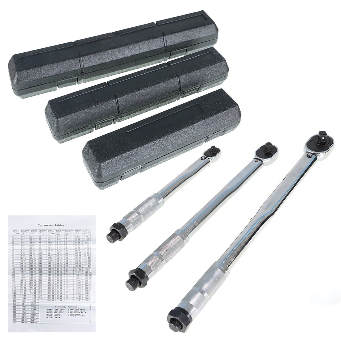 findmall 1/4 3/8 1/2 Adjustable Drive Click Torque Wrench Set Reversible FINDMALLPARTS