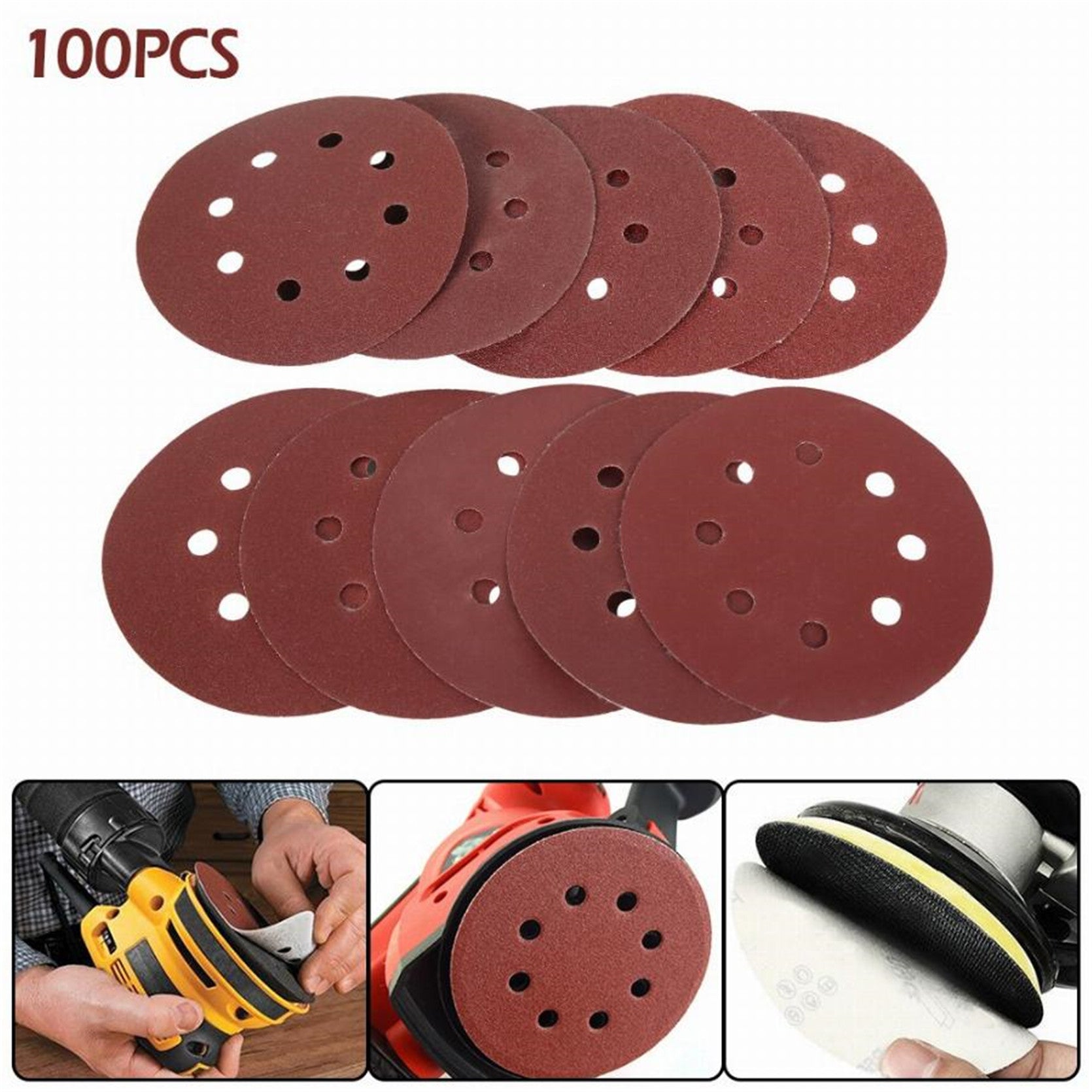 findmall 100Pcs 5'' Inch 8-Hole Hook-and-Loop Sanding Disc Sander Paper 320 Grit FINDMALLPARTS