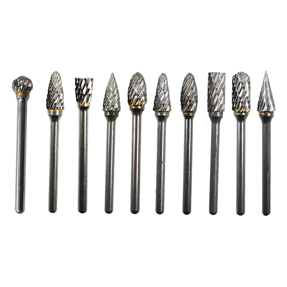 findmall  10Pcs 1/8" Tungsten Carbide Burr Rotary Drill Bits Tools Cutter Files Set Shank for Most Carving and Drilling Rotary Drill Die Grinder FINDMALLPARTS