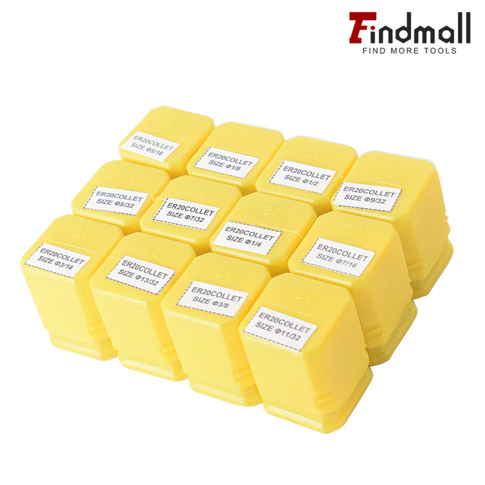 findmall  12Pcs ER20 1/8-1/2'' Spring Collet Set For CNC Milling Lathe Machine FINDMALLPARTS