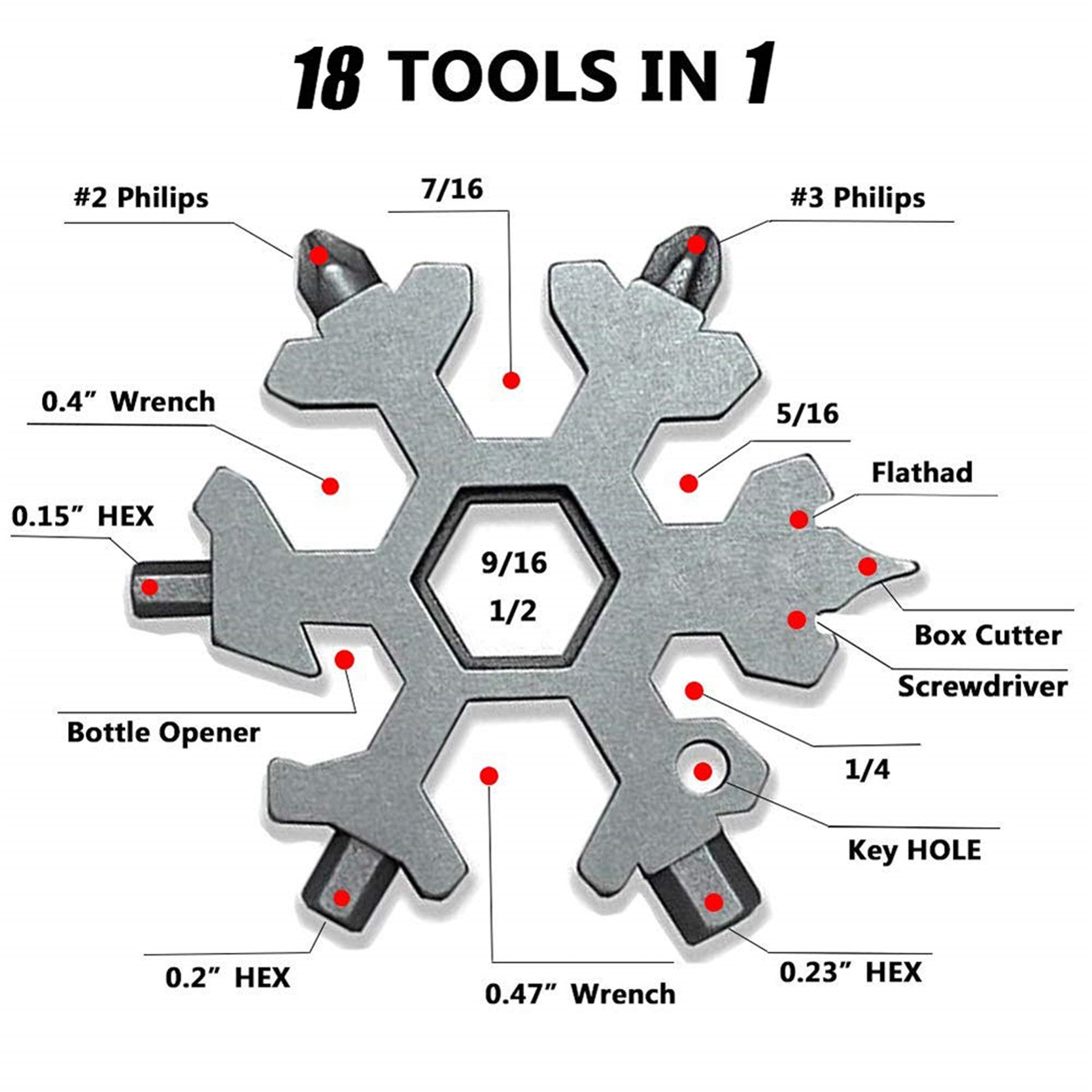 findmall  18-in-1 Snowflake Multi-Tool Snowflake Keychain Tool Snowflake Screwdriver Tactical Tool for Military Enthusiasts Outdoor EDC Tools Christmas Gift (3 Colors) FINDMALLPARTS