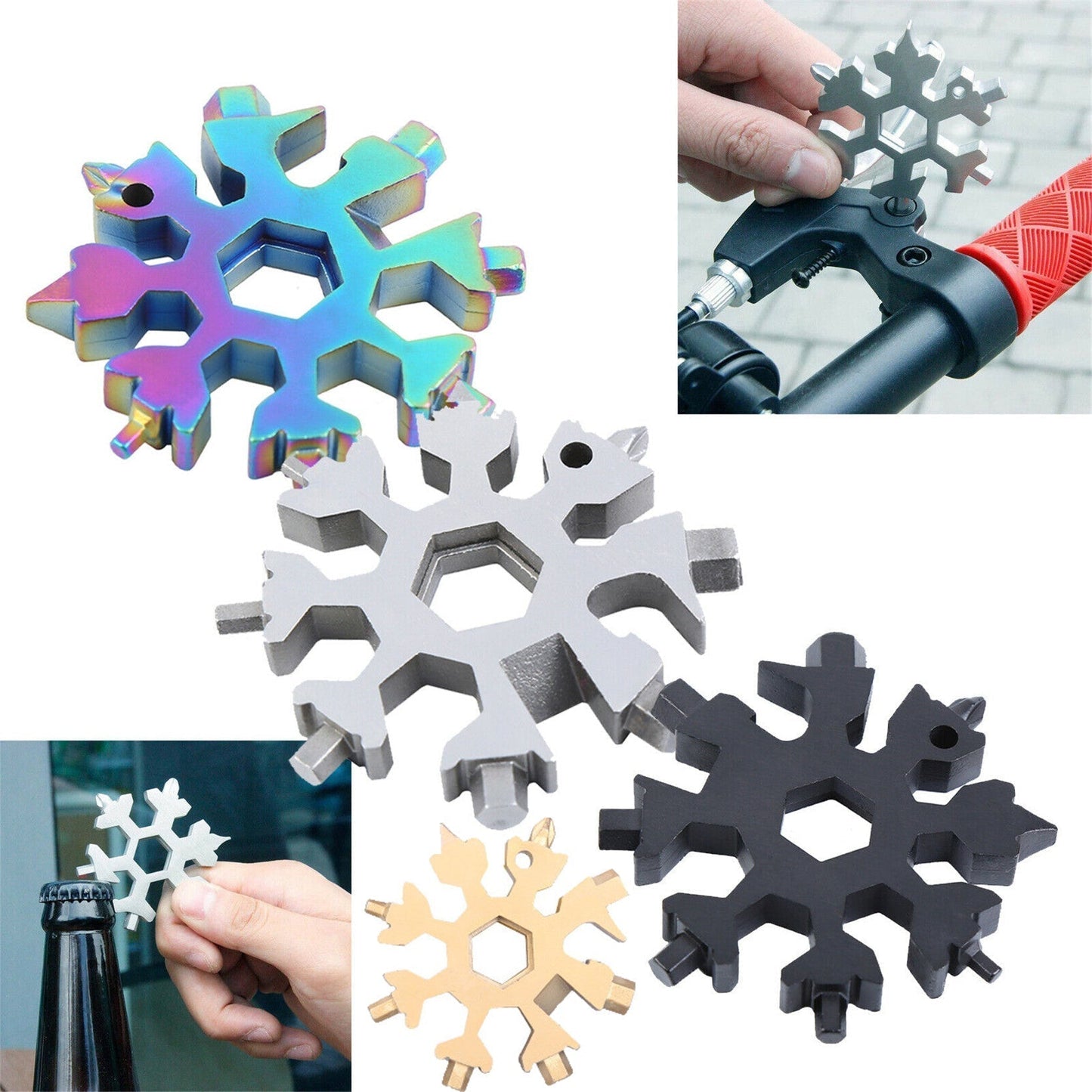 findmall  18-in-1 Snowflake Multi-Tool Snowflake Keychain Tool Snowflake Screwdriver Tactical Tool for Military Enthusiasts Outdoor EDC Tools Christmas Gift (Rainbow Color) FINDMALLPARTS