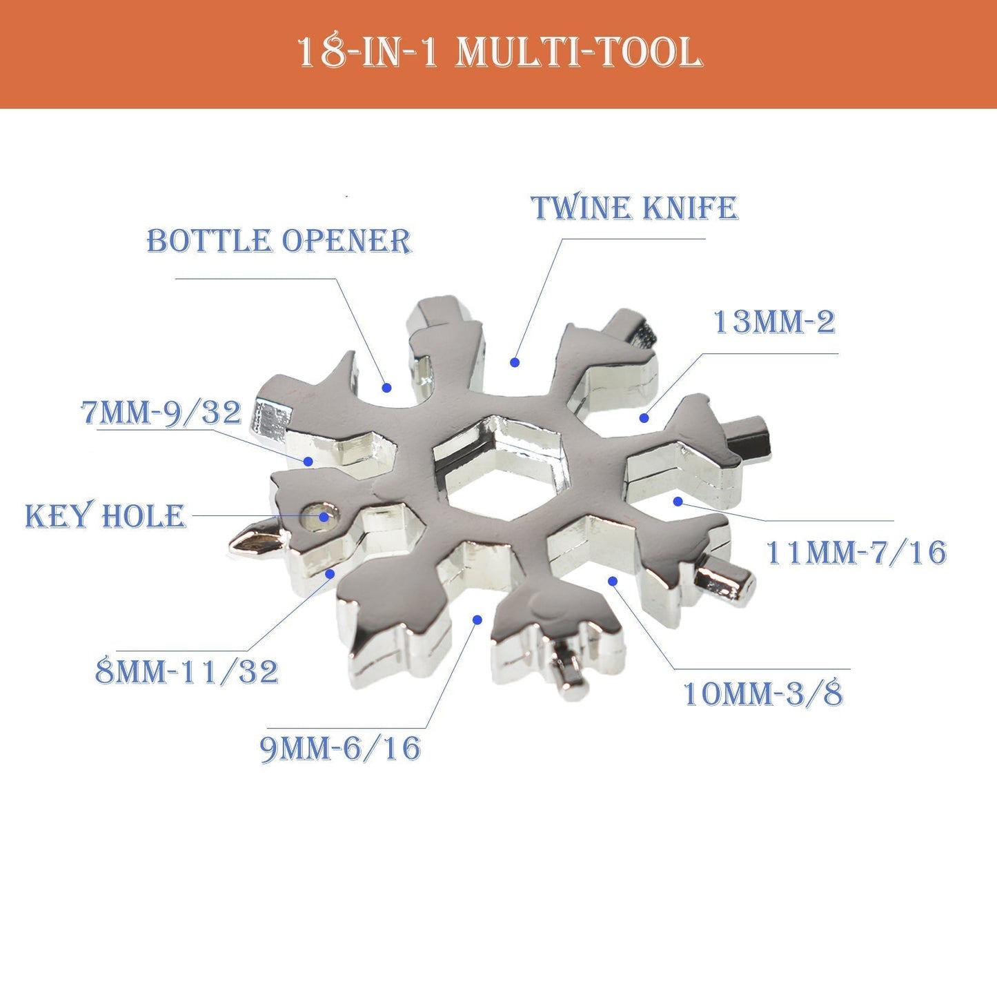 findmall  18-in-1 Snowflake Multi-Tool Snowflake Keychain Tool Snowflake Screwdriver Tactical Tool for Military Enthusiasts Outdoor EDC Tools Christmas Gift (Silver) FINDMALLPARTS