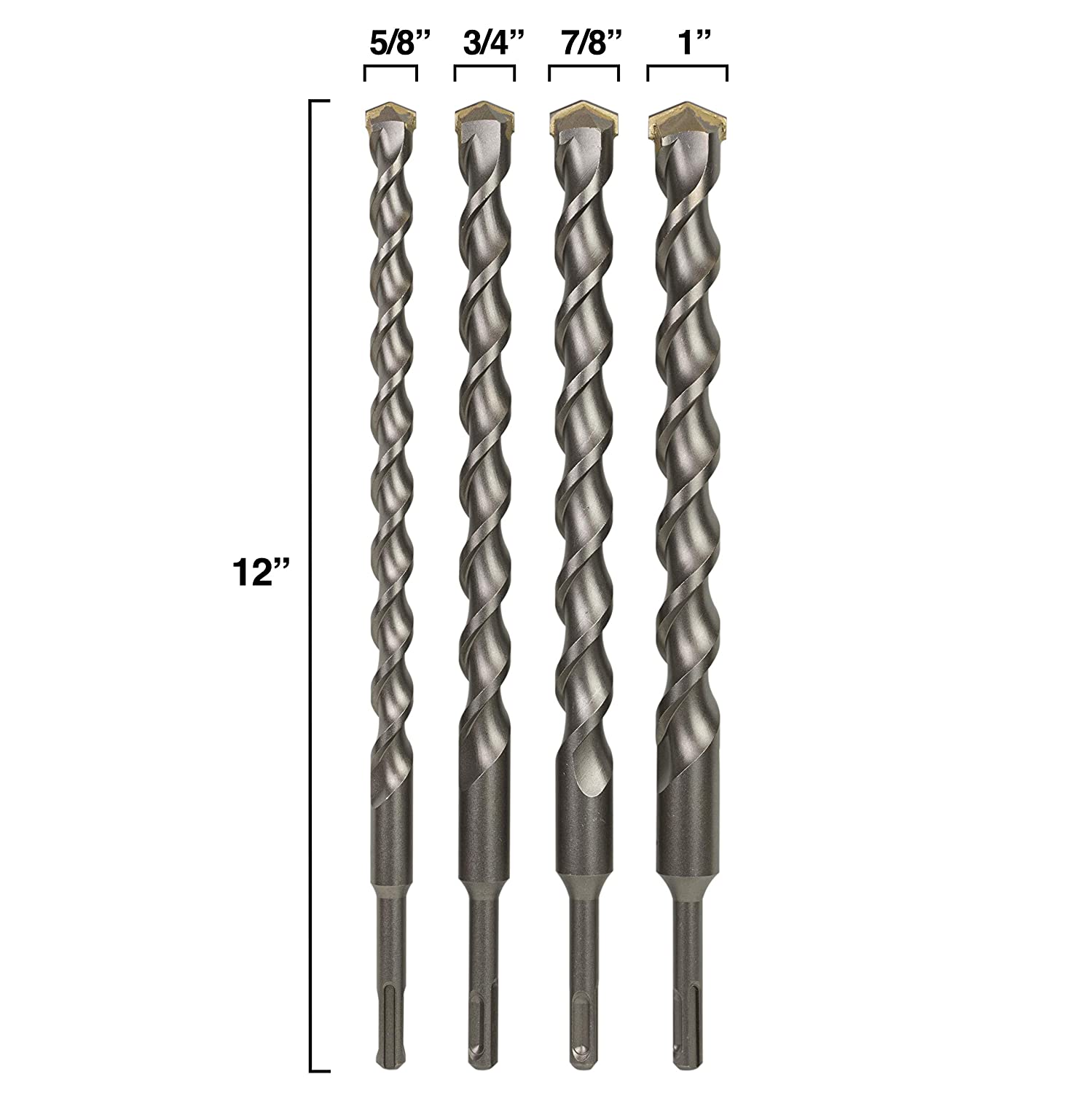 findmall  4-Piece SDS Plus Drill Bit Set, 12 Inch Length Rotary Hammer Drill Bits for Brick, Stone, Concrete FINDMALLPARTS