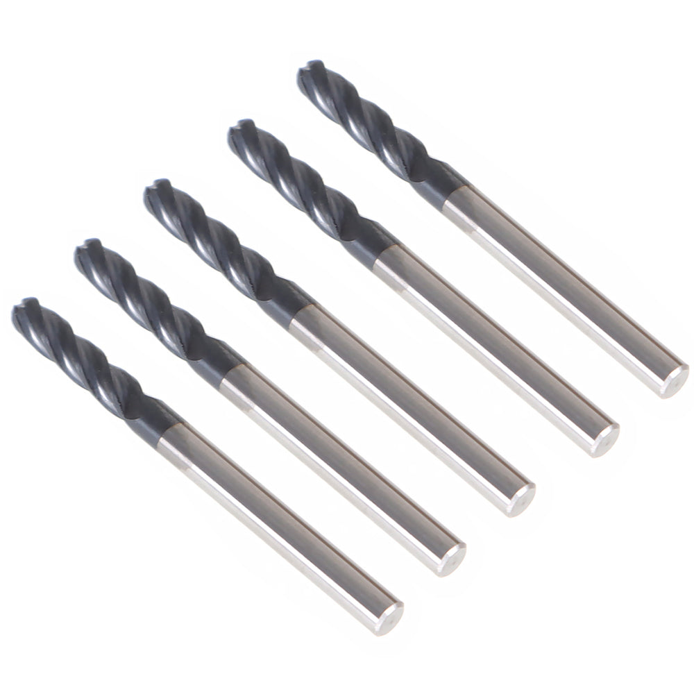 findmall 5 PCS 1/8" 4 Flute 1/2" LOC 1-1/2" Overall Length Ball Nose Carbide End Mill FINDMALLPARTS