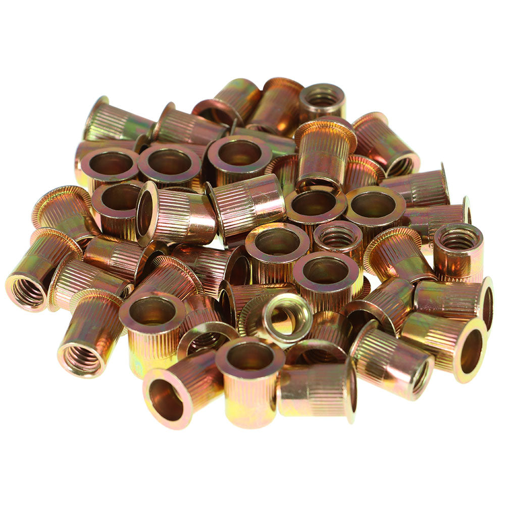 findmall 50Pcs Rivet Nuts Kit 3/8-16 Carbon Steel Flat Head Threaded Rivet Nut Insert Nutsert Rivet Nuts Assortment Kit FINDMALLPARTS