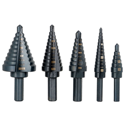 findmall 5Pcs Step Drill Bit Set 50 Sizes 1/8-1-3/8 Inch M2 High Speed Steel Black Oxide Step Drill Bit Fit for Electrical Plumbing and DIY Lovers FINDMALLPARTS