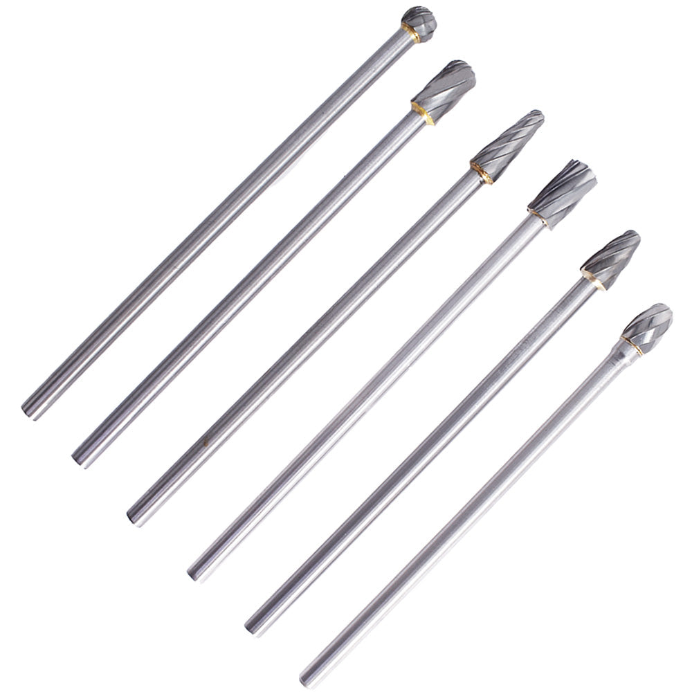 findmall 6Pcs Tungsten Carbide Rotary Burr Set 6mm(1/4") Shank 10mm Head 150mm Length for DIY Woodworking Metal Carving Polishing Engraving Drilling FINDMALLPARTS