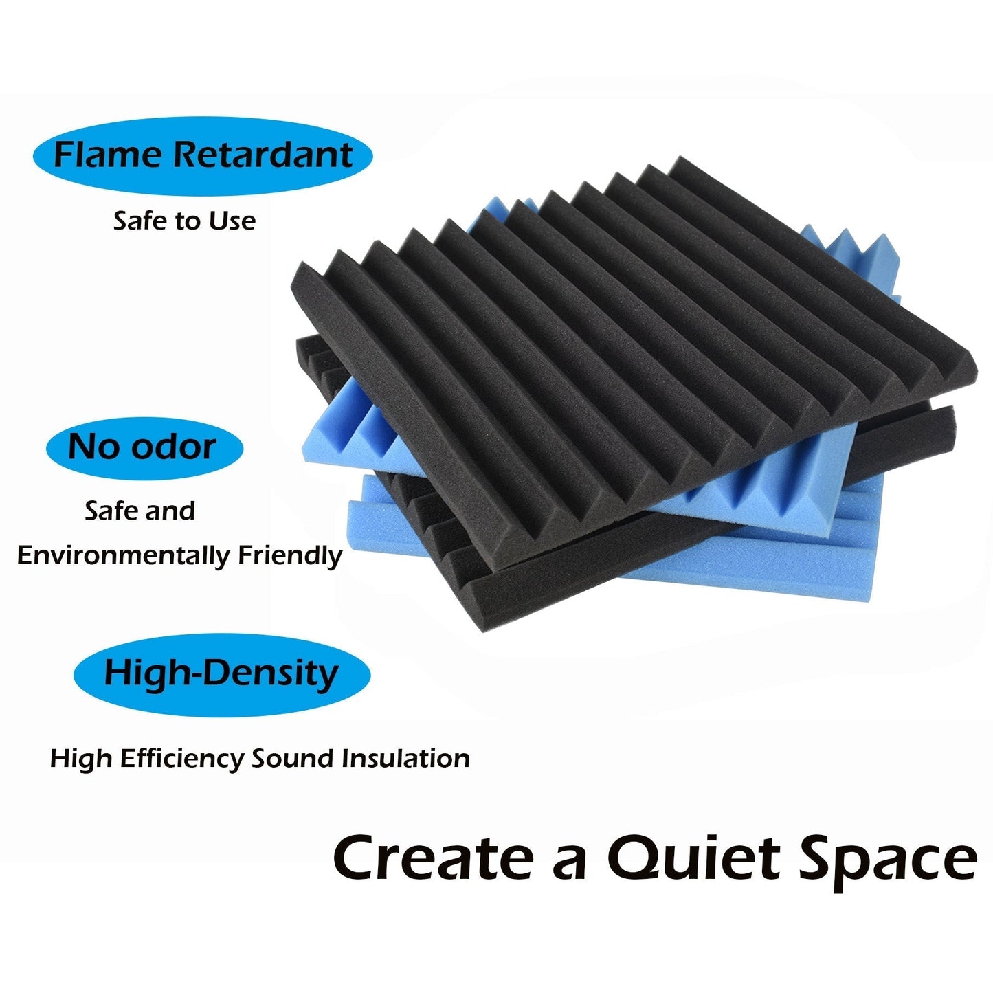 findmall 96 Pack Acoustic Foam Panels 1 x 12 x 12 Inch Sound Foam Panels Studio Sound Proof Foam Panels 48 Black 48 Blue FINDMALLPARTS