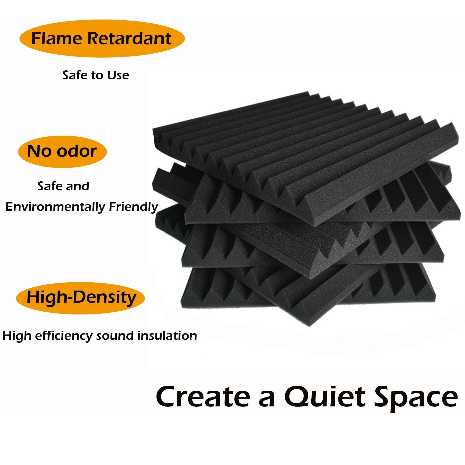 findmall 96 Pack Acoustic Foam Panels 1 x 12 x 12 Inch Sound Foam Panels Studio Sound Proof Foam Panels Black FINDMALLPARTS