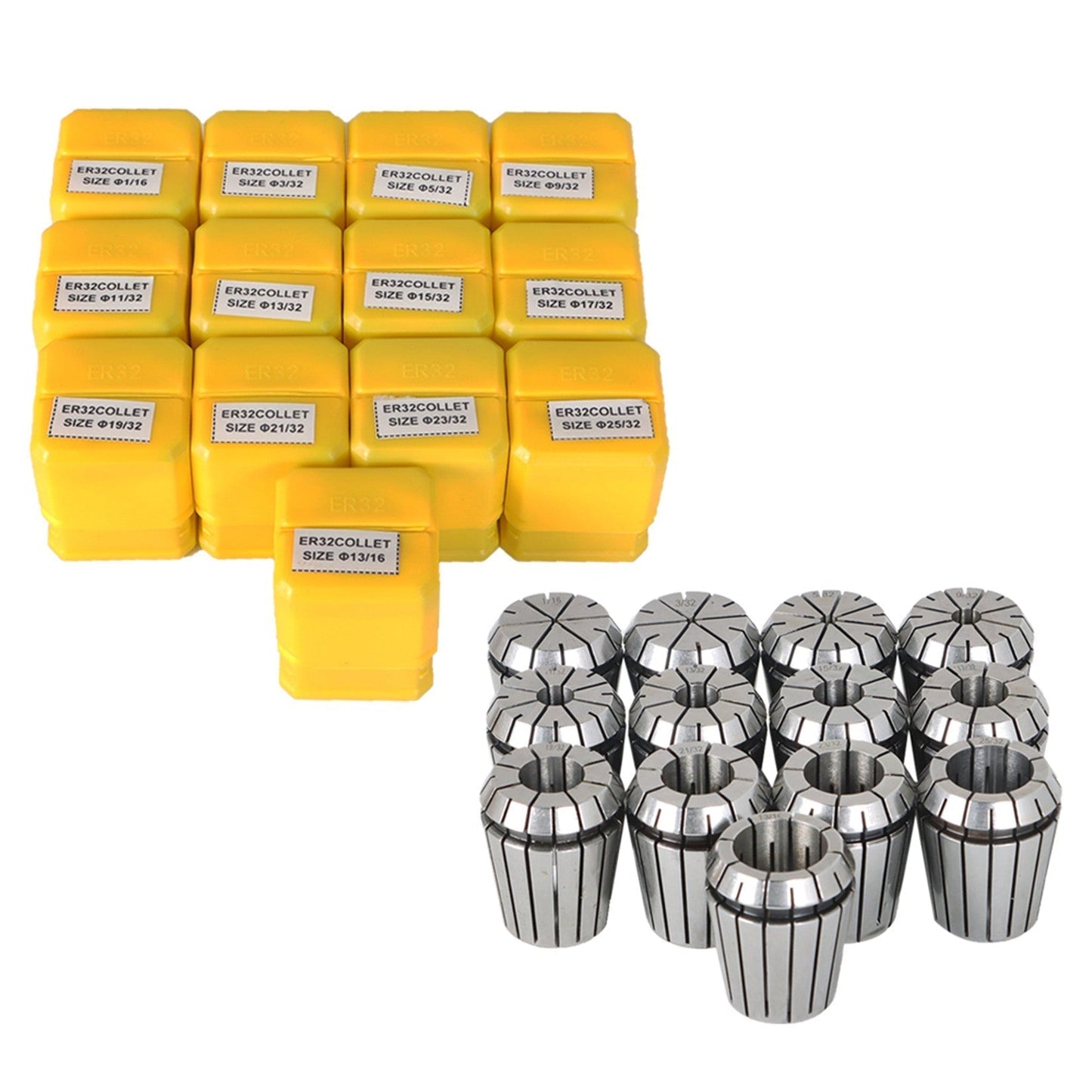 findmall  ER32 Collet Set 13Pcs ER32 Collet Chuck Spring Collet Set CNC Engraving Milling Lathe Chuck Tool 1/16-13/16 Inch Fit for CNC Engraving Machine and Milling Lathe Tool FINDMALLPARTS