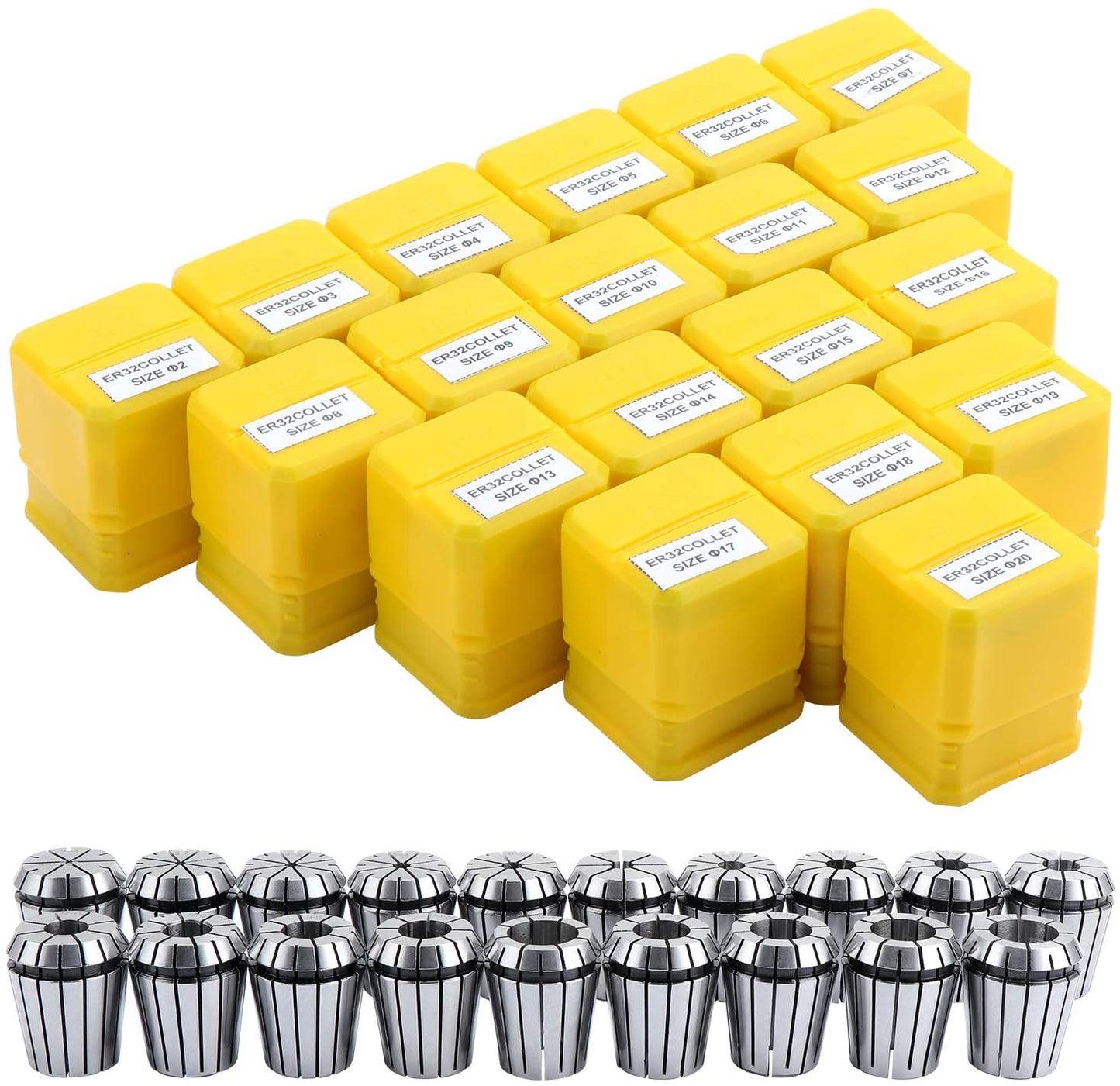findmall ER32 Collet Set 19Pcs ER32 Collet Chuck Spring Collet Set CNC Engraving Milling Lathe Chuck Tool 2-20MM Fit for CNC Engraving Machine and Milling Lathe Tool FINDMALLPARTS