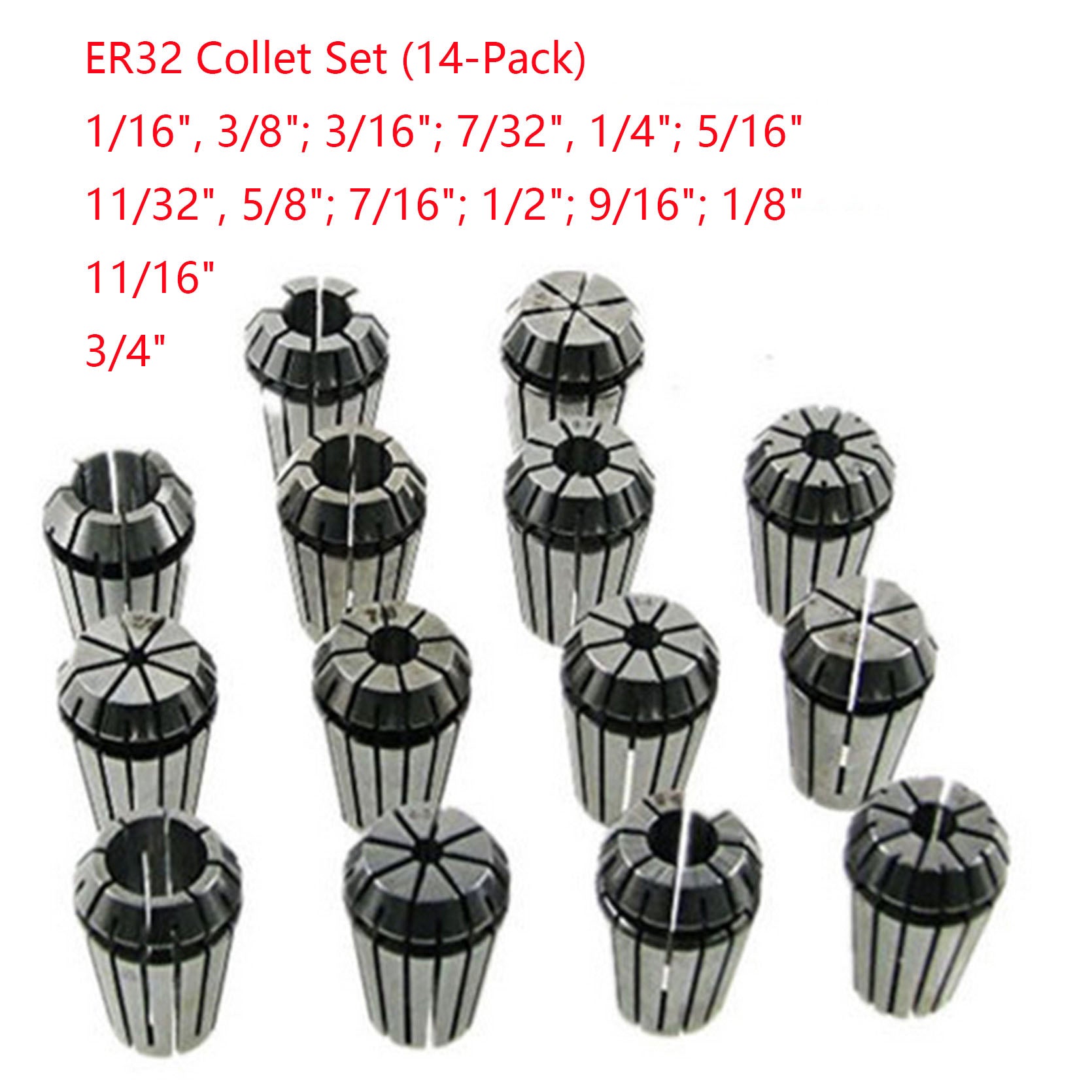 findmall ER32 Super Precision 14 PCS 1/16"-3/4" ER-32 Collets Set With 3/8 7/16 1/2 FINDMALLPARTS
