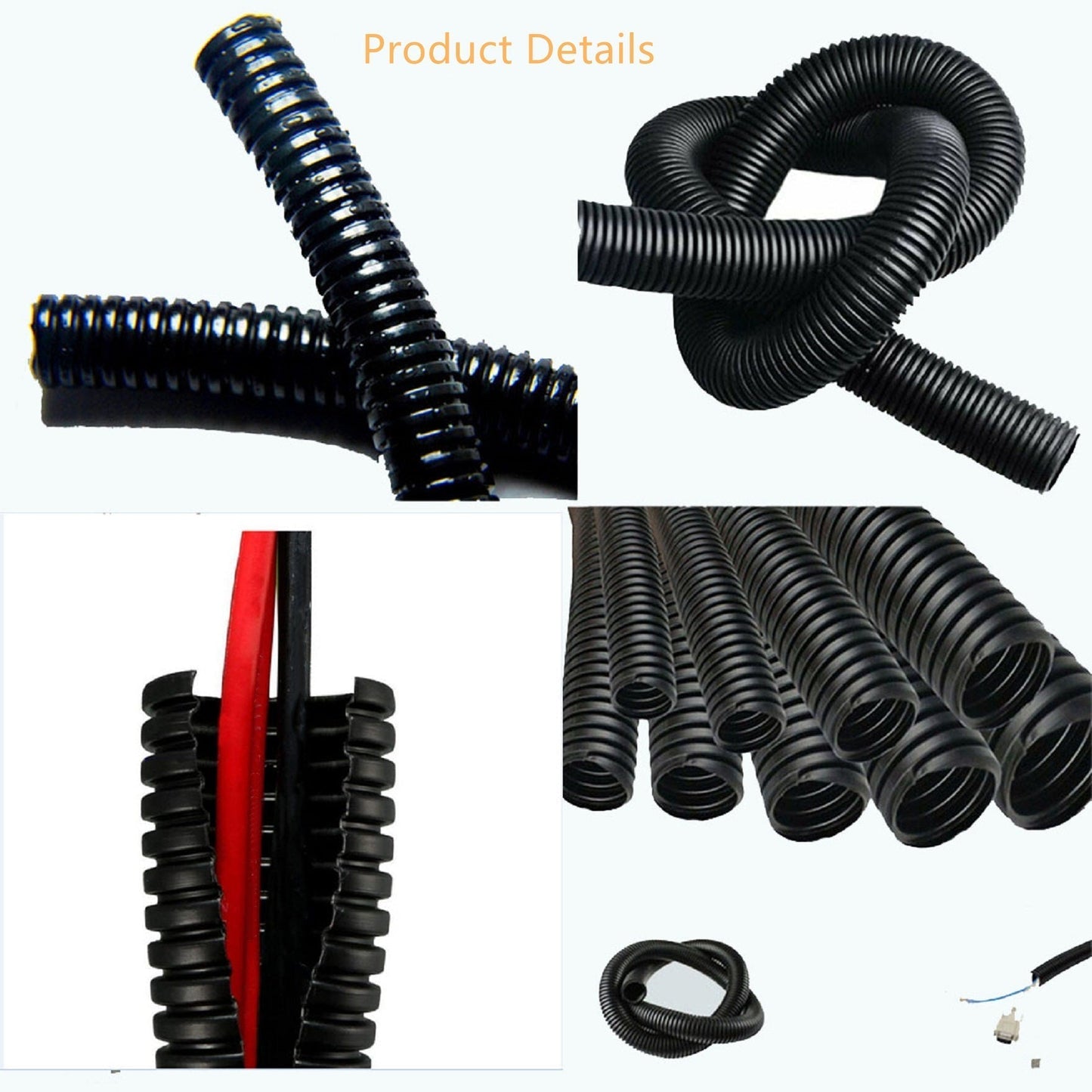 findmall Flex Cable Black Wire Loom Tube Corrugated Conduit  (10ft-1/2") FINDMALLPARTS