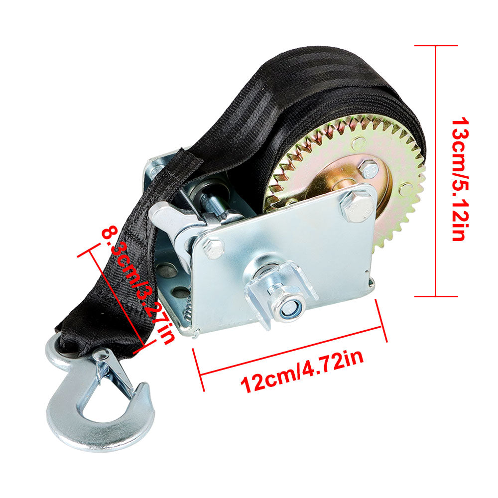 findmall  Heavy Duty Hand Winch 1200lbs Hand Crank Strap Gear with 8m (26ft) Strap Manual Operated Two-Way Ratchet ATV Boat Trailer Marine FINDMALLPARTS