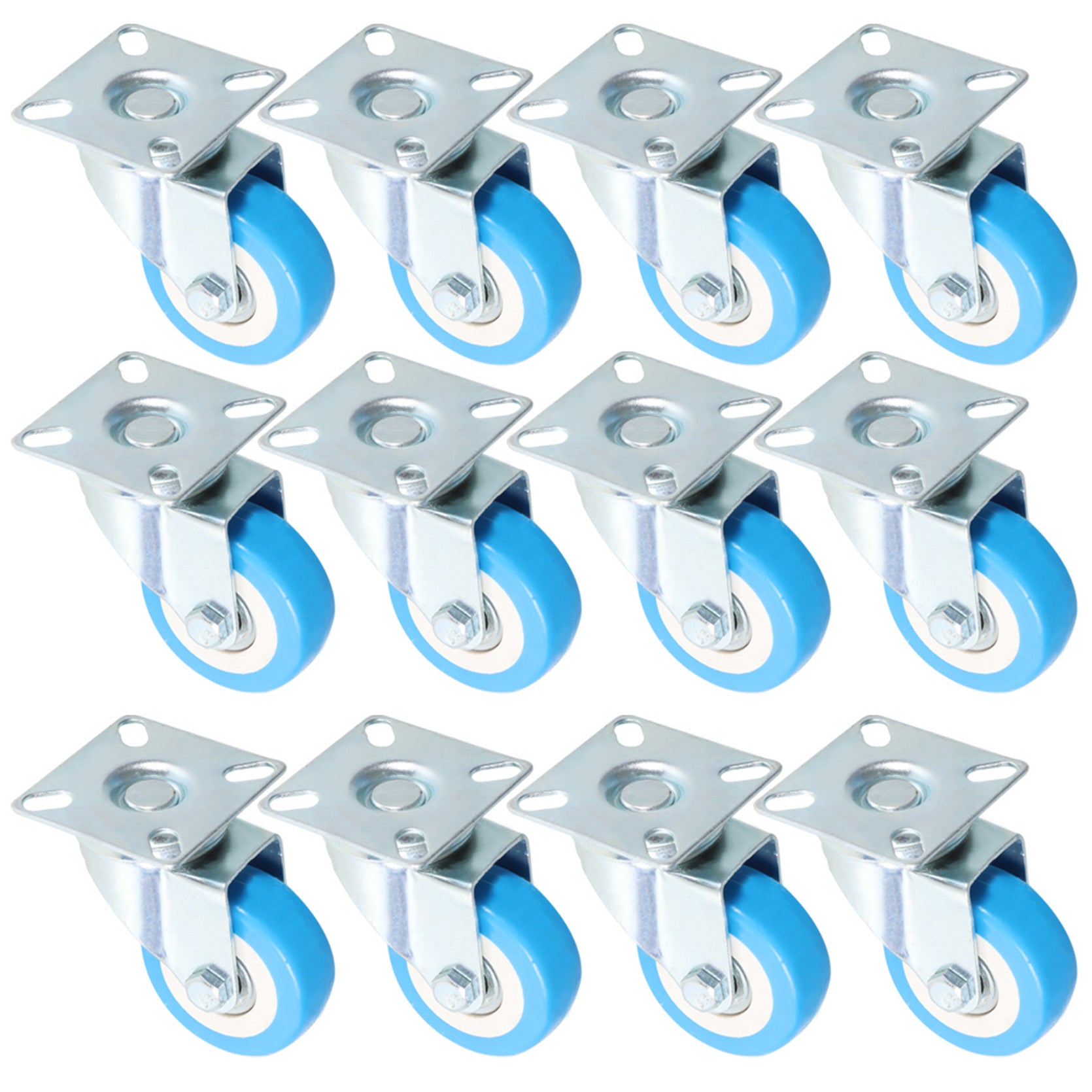 findmall Heavy Duty Swivel Caster Polyurethane Wheels 12 Pack 2 Inch Base Top Plate Double Ball Bearing FINDMALLPARTS