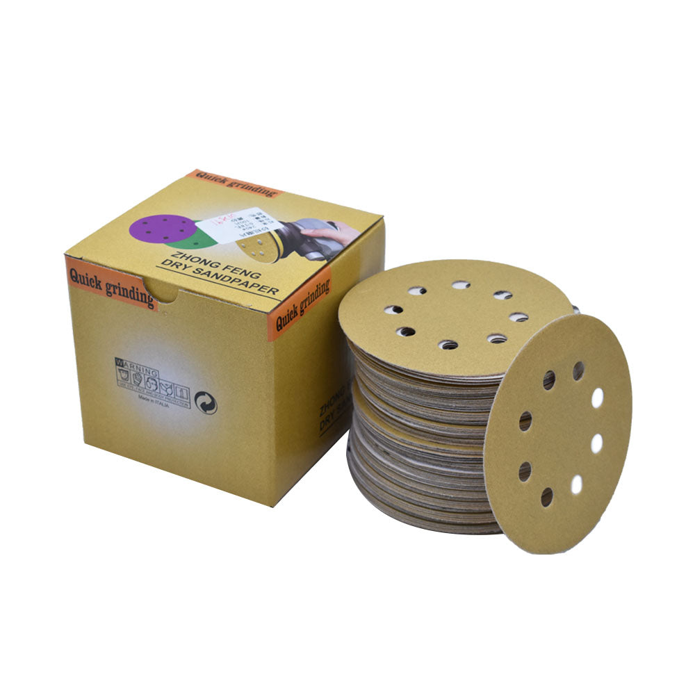 findmall Hook Loop Pads Sanding Disc 5-Inch 8-Hole 100Pcs Aluminum Oxide Round Flocking Sandpaper for Sanding Grinder Polishing Accessories (60 80 120 150 180 220 240 320) Grit (150grit) FINDMALLPARTS