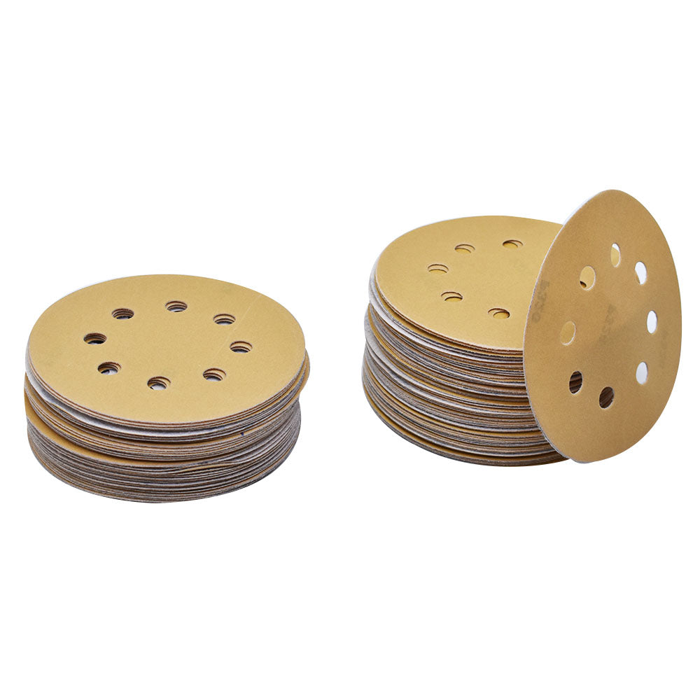 findmall Hook Loop Pads Sanding Disc 5-Inch 8-Hole 100Pcs Aluminum Oxide Round Flocking Sandpaper for Sanding Grinder Polishing Accessories (60 80 120 150 180 220 240 320) Grit (240grit) FINDMALLPARTS