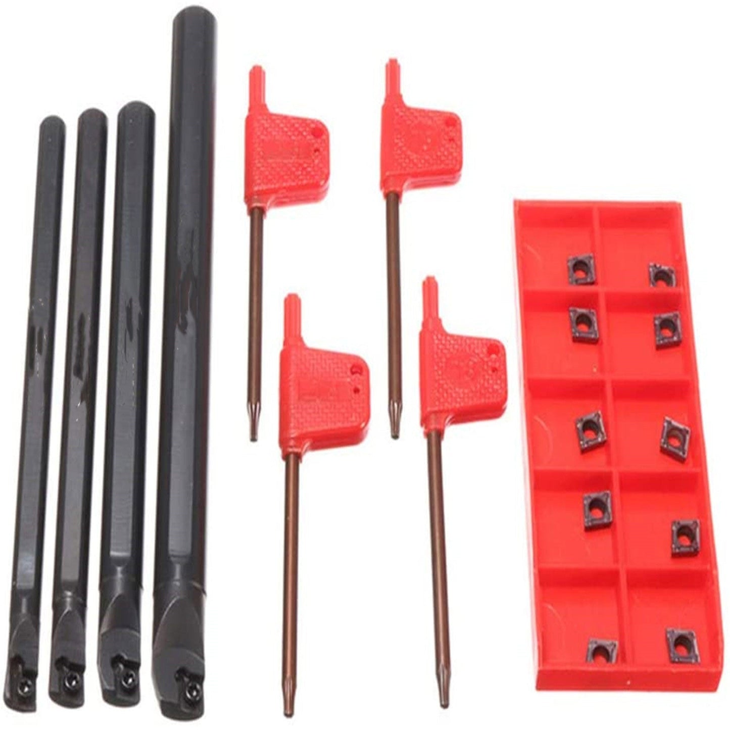 findmall  Lathe Turning Tools 4Pcs S07K/S08K/S10K/S12M-SCLCR06 Boring Bar Turning Tools Holder Carbide Turning Tool Holder Set with 10pcs CCMT0602 Carbide Inserts Fit for Finishing Operations FINDMALLPARTS