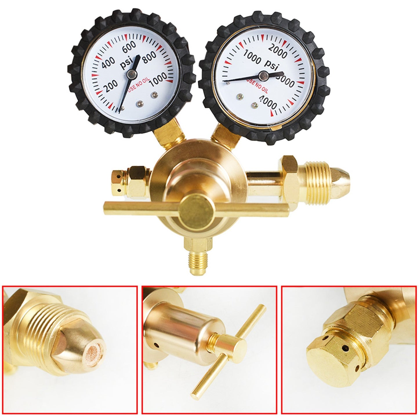 findmall  Nitrogen Regulator 0-800PSI Delivery Pressure Brass CGA580 Inlet Tank Threads 1/4 Inch Male Flare Outlet Connection - UNF7/16-20 Outlet Threads Heavy-Duty Handle Self-reseating Relief Valve FINDMALLPARTS