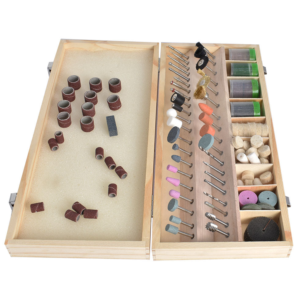 findmall Rotary Tool Accessory Kit Accessories Kit 228 Pcs Assortment Set 1/8" Shank with Wooden Organizer Case for Home Hobby Improvement Craft and More FINDMALLPARTS